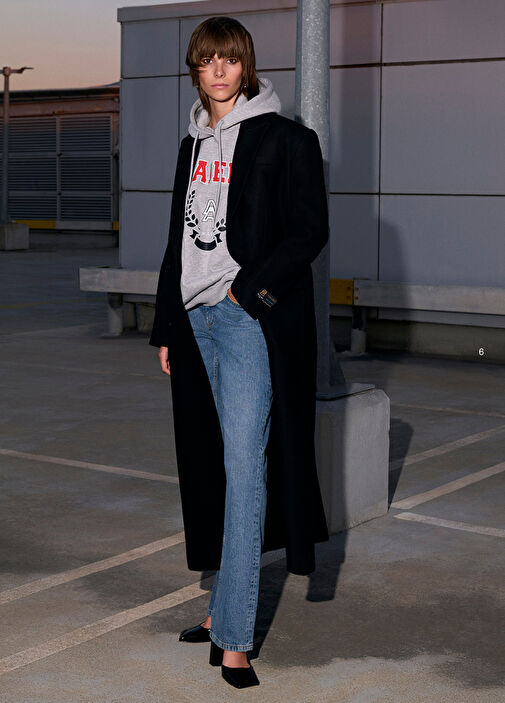 Oversized Siyah Kruvaze Yün Palto - Görsel 2