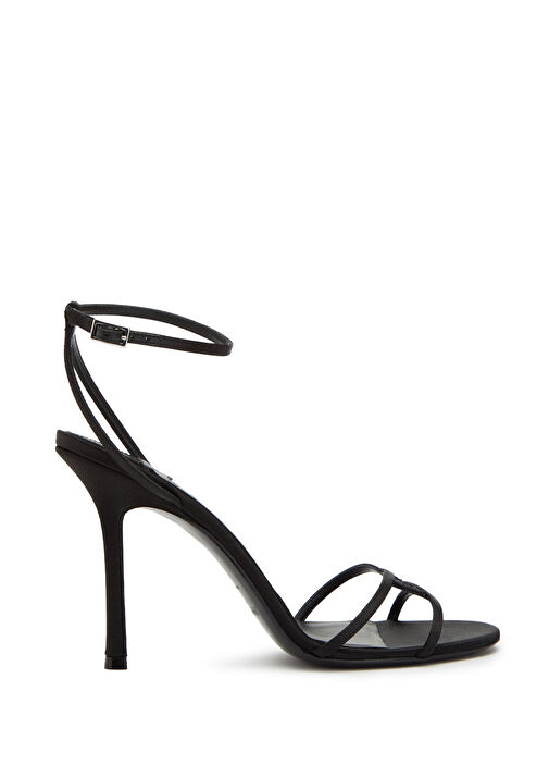1998 Leo Siyah Saten Topuklu Sandalet - Görsel 2