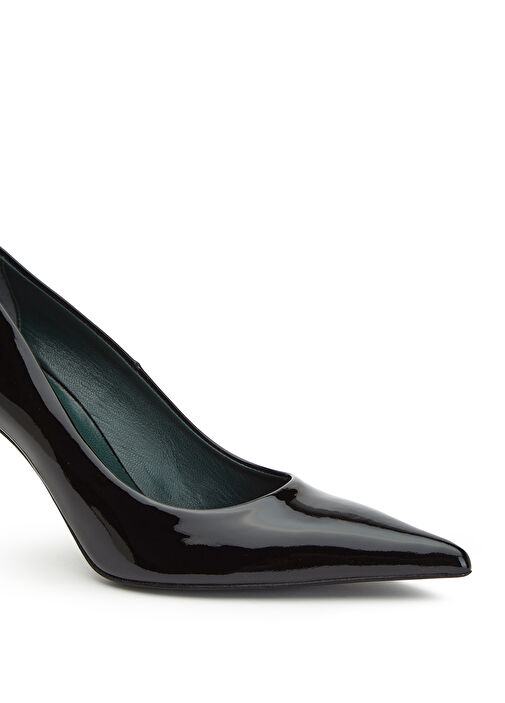 Siyah Kroko Desenli Deri Topuklu Ayakkabı - Görsel 7