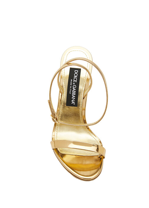 Gold Logo Topuklu Kadın Deri Sandalet - Görsel 5