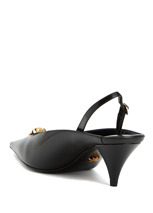 Siyah Medusa Tokalı Kadın Deri Sandalet - Görsel 4