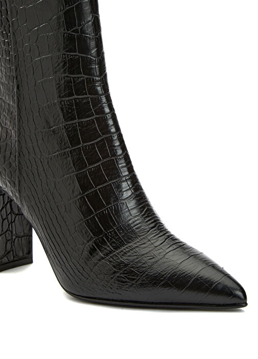 Siyah Kroko Desenli Kadın Deri Bot - Görsel 7