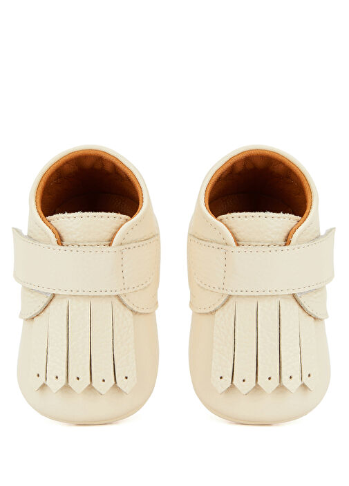 Krem Püskül Detaylı Unisex Bebek Deri Ayakkabı - Görsel 5