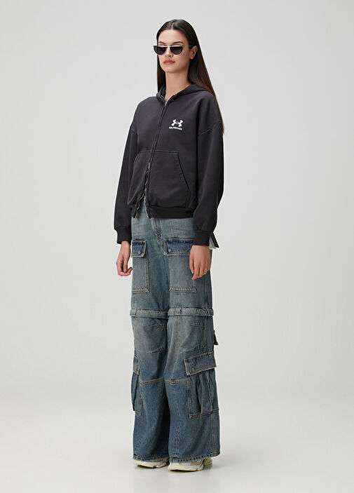 Balenciaga - x Under Armour Siyah Kapüşonlu Sweatshirt - Siyah-Beyaz