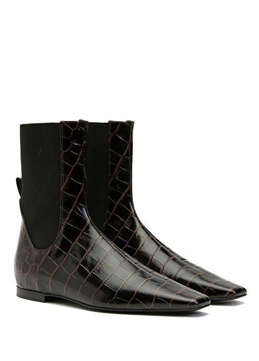 Koyu Kahverengi Krokodil Desenli Kadın Deri Bot - Görsel 3