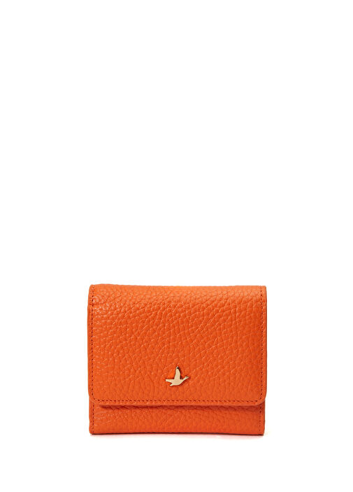Turuncu Kapaklı Kadın Deri Cüzdan