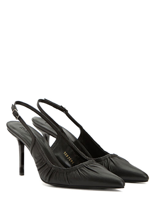 Siyah Deri Topuklu Ayakkabı - Görsel 3