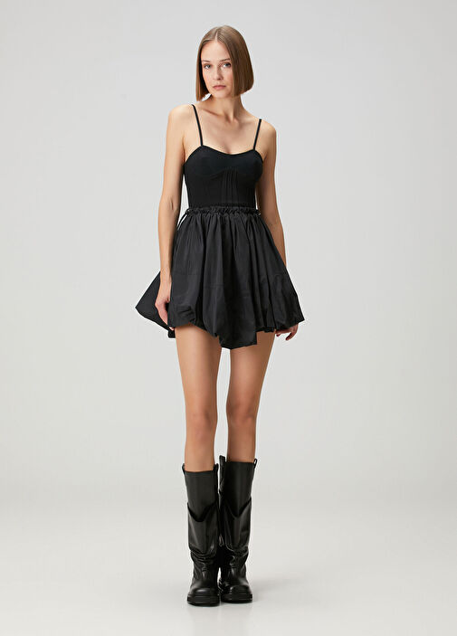 black balloon cocktail dress Black Balloon Sleeve Cord Tiered Elsa Mini Dress