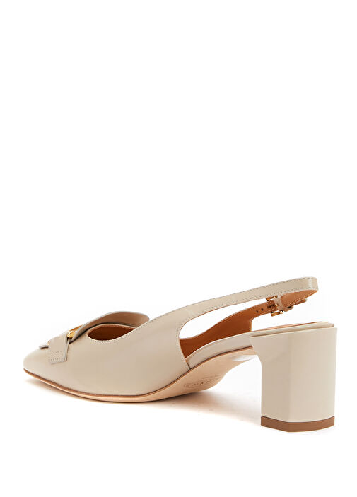 Ekru Deri Topuklu Ayakkabı - Görsel 5