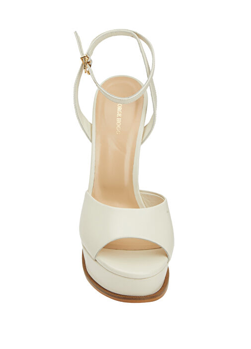 Kırık Beyaz Kadın Deri Sandalet - Görsel 5