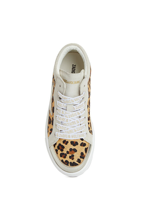 Beyaz Leopar Desenli Kız Çocuk Deri Sneaker - Görsel 5