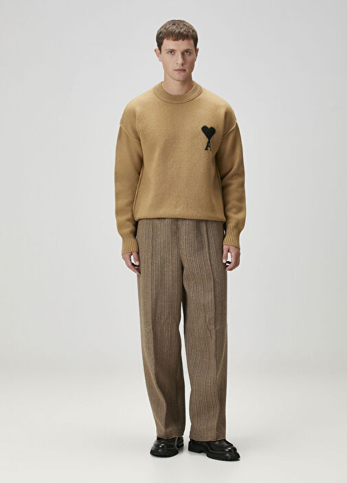 Beige Ami Paris Beige Men Beige Logo Jacquard Wool Sweater 1837263