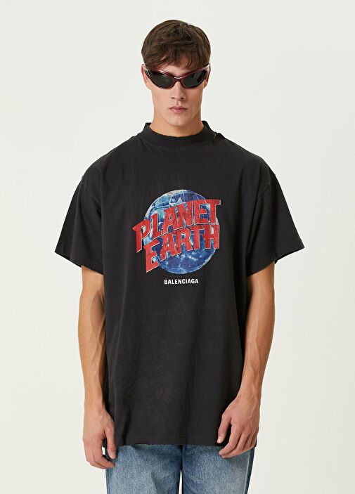 Balenciaga - Planet Earth Black Oversized T-shirt