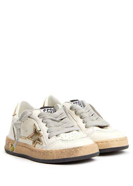 Beyaz Yıldız Patchli Unisex Çocuk Deri Sneaker - Görsel 3