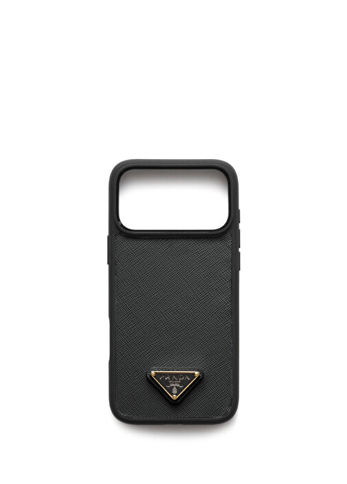 Prada - Saffiano iPhone 17 Pro Siyah Deri Telefon Kılıfı - Siyah