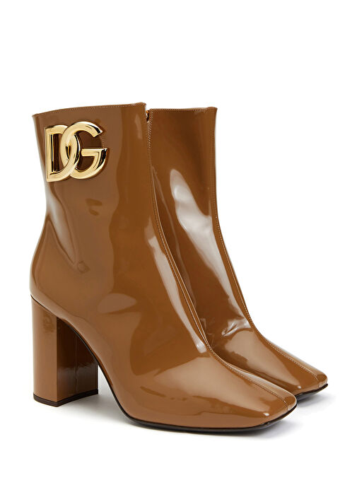 Bej Logo Detaylı Kadın Deri Bot - Görsel 3