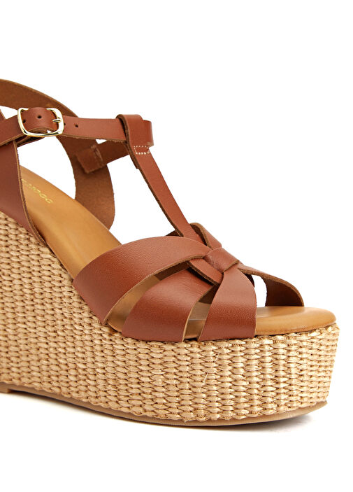 Taba Hasır Detaylı Kadın Deri Sandalet - Görsel 7