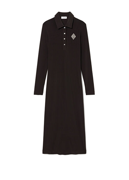 Lacoste - Dark Brown Polo Neck Slim Fit Long Sleeve Women Midi Length Dress