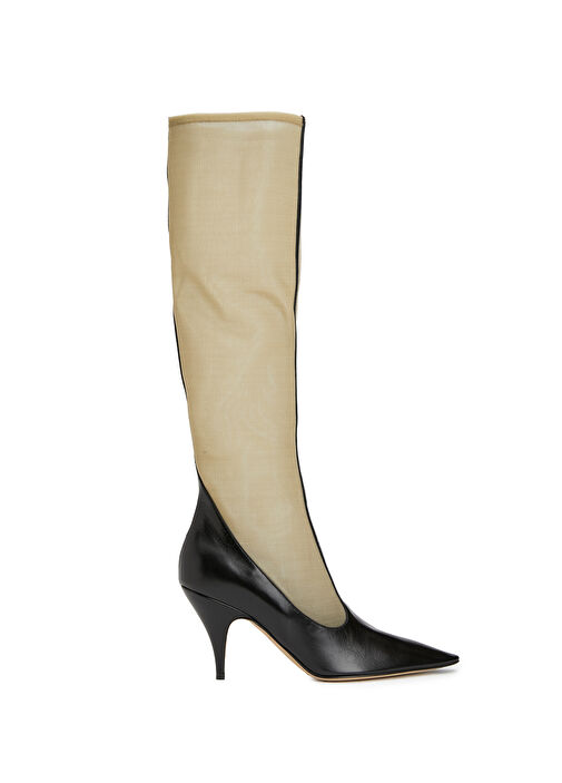 Mesh Bej Siyah Kadın Çizme - Görsel 2