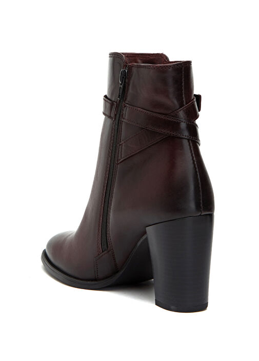 Bordo Kemer Detaylı Kadın Deri Bot - Görsel 4