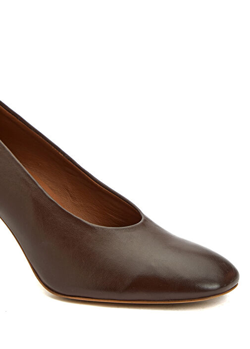 Kahverengi Deri Topuklu Ayakkabı - Görsel 7