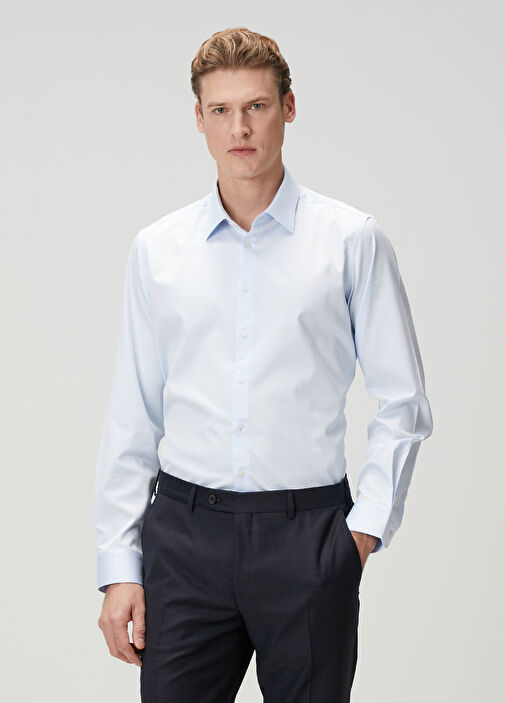 Custom Fit Mavi Gömlek - Görsel 2