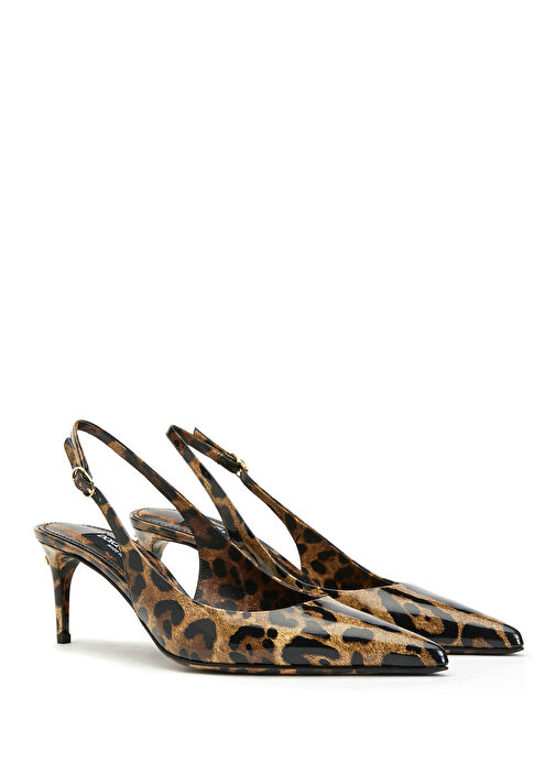 Leopar Desenli Deri Topuklu Ayakkabı - Görsel 3