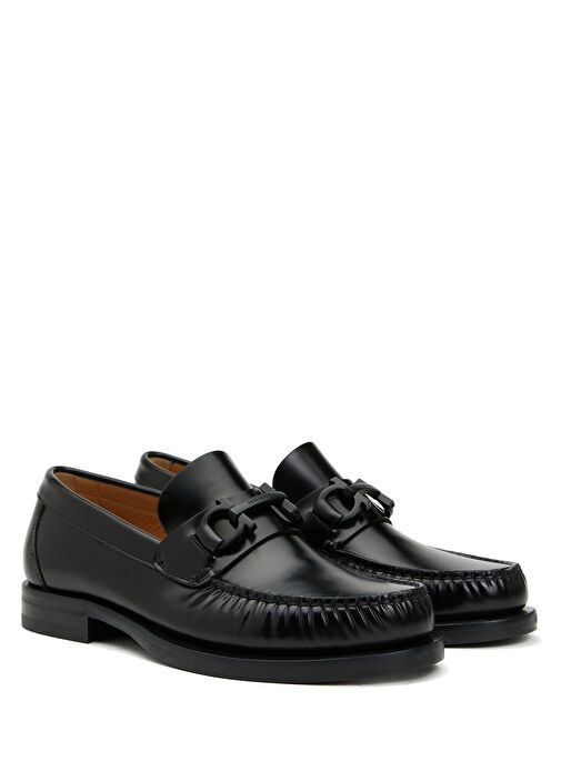 Siyah Logo Detaylı Erkek Deri Loafer - Görsel 3