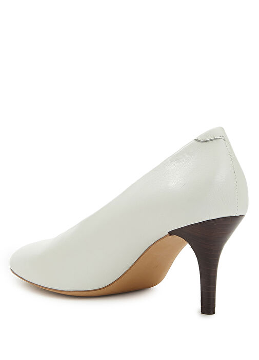 Kırık Beyaz Deri Topuklu Ayakkabı - Görsel 4