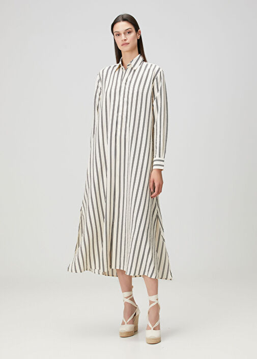 Polo Ralph Lauren - White Striped Midi Silk Shirt Dress Polo Ralph Lauren - White Striped Midi Silk Shirt Dress
