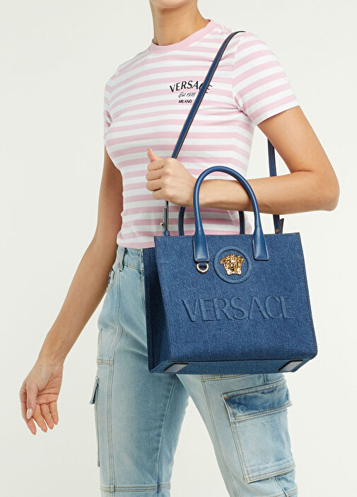 Versace - La Medusa Small Mavi Denim Kadın Çanta - Lacivert-Altin