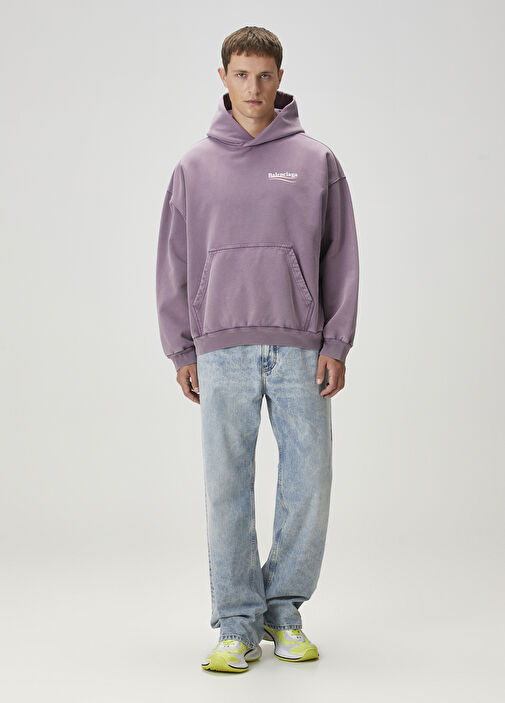 Balenciaga - Medium Fit Political Campaign Kapüşonlu Sweatshirt - Mor
