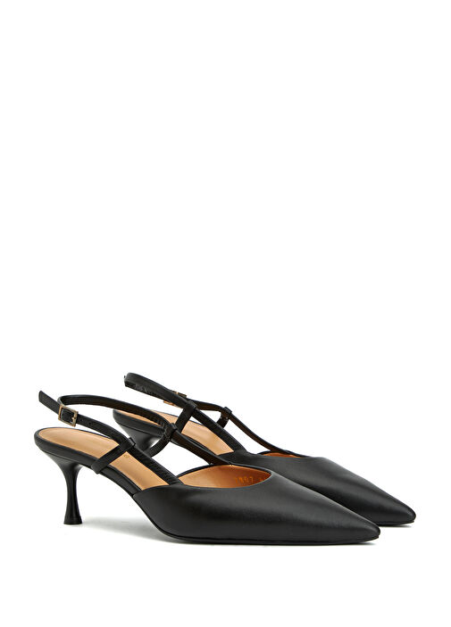 Siyah Deri Topuklu Ayakkabı - Görsel 3