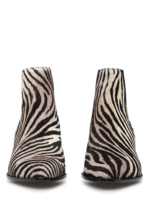 Siyah Beyaz Zebra Desenli Kadın Deri Bot - Görsel 4