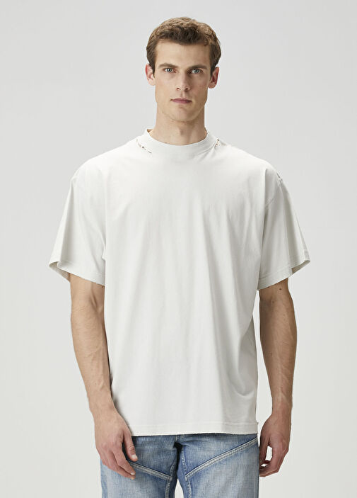 Balenciaga - Kırık Beyaz Yıpratma Detaylı T-shirt - Kırık Beyaz