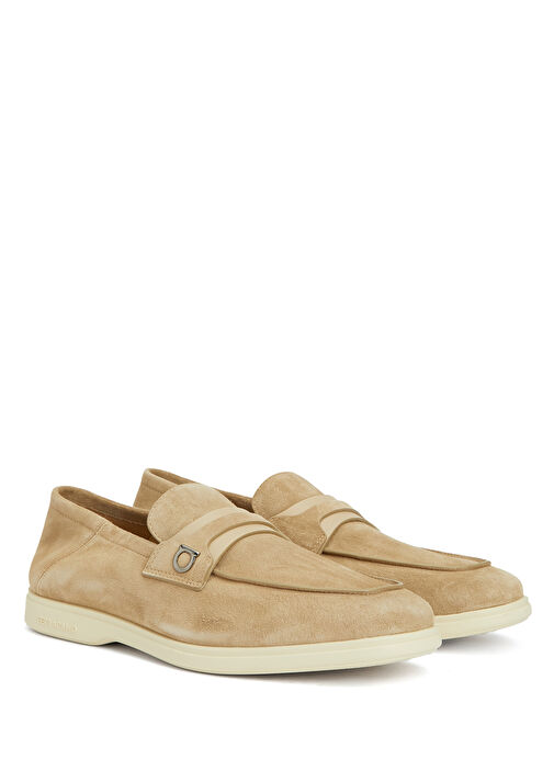 Bej Logo Tokalı Erkek Süet Loafer - Görsel 3