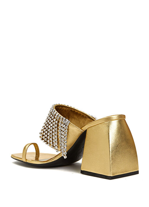 Gold Kristal Taşlı Kadın Deri Sandalet - Görsel 4