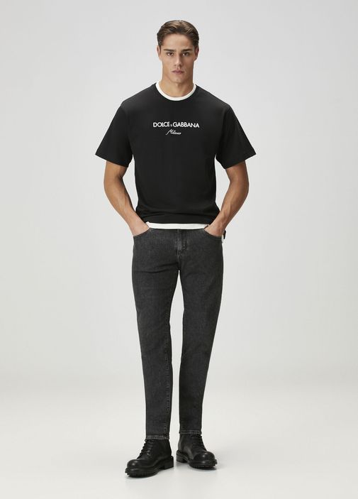 Dolce&Gabbana - Siyah Logo Nakışlı T-shirt - Siyah