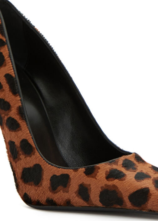 Leopar Desenli Tay Tüyü Topuklu Ayakkabı - Görsel 7