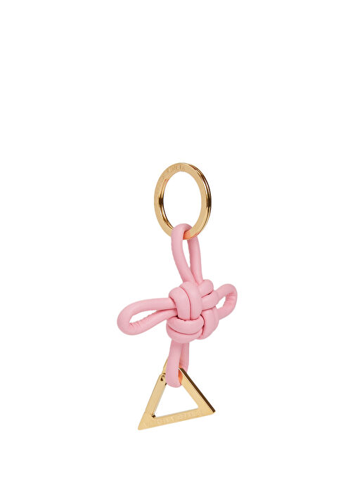 Pink Gold Knot Detailed Leather Keychain