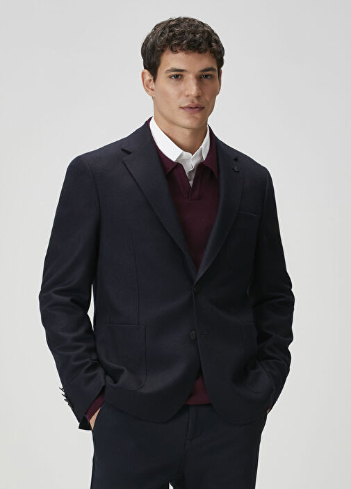 Lacivert Yün Kaşe Blazer
