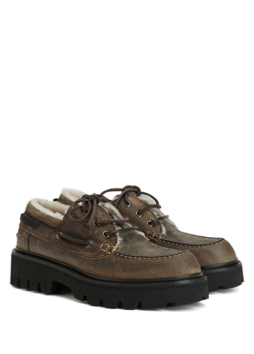 Kahverengi Kadın Deri Loafer - Görsel 3