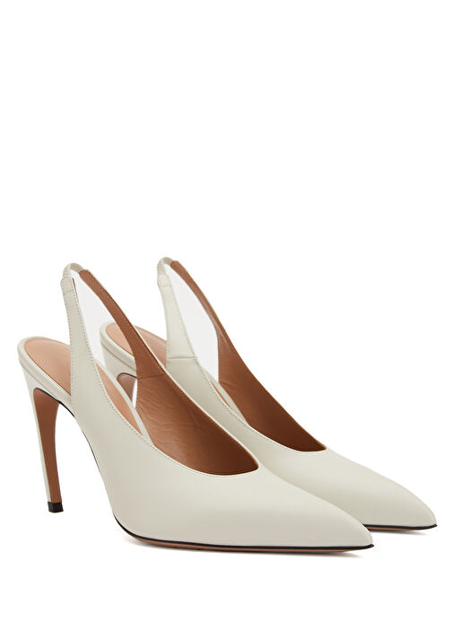 Beyaz Deri Topuklu Ayakkabı - Görsel 3
