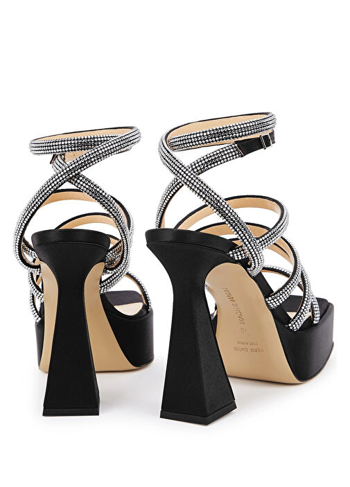 Siyah Taş Bantlı Kadın Deri Sandalet - Görsel 4