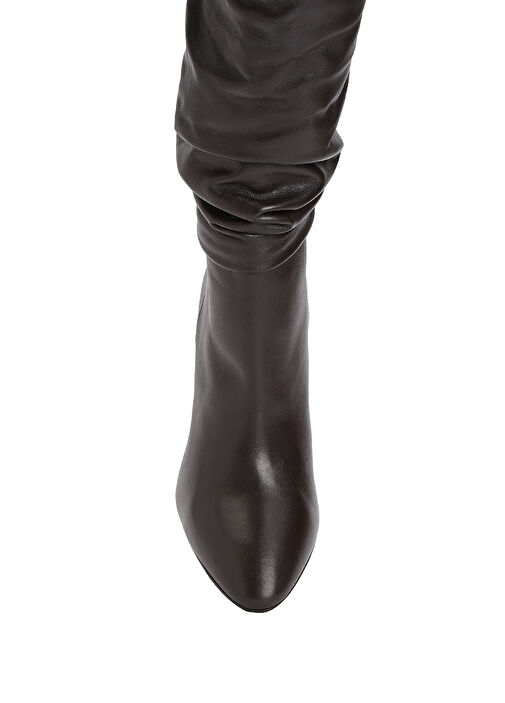 Koyu Kahverengi Topuklu Deri Çizme - Görsel 5