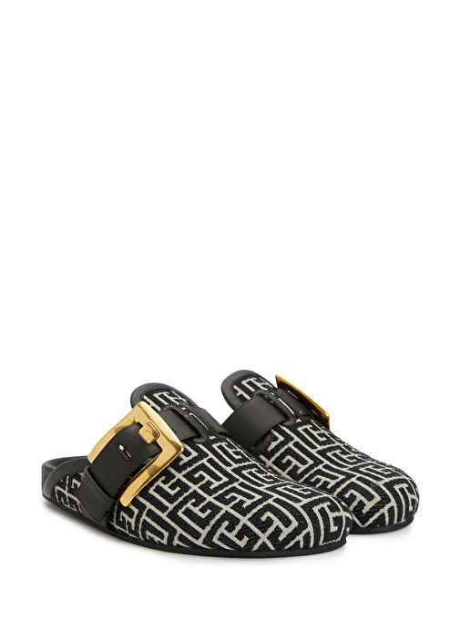 Siyah Beyaz Logo Desenli Erkek Terlik - Görsel 3