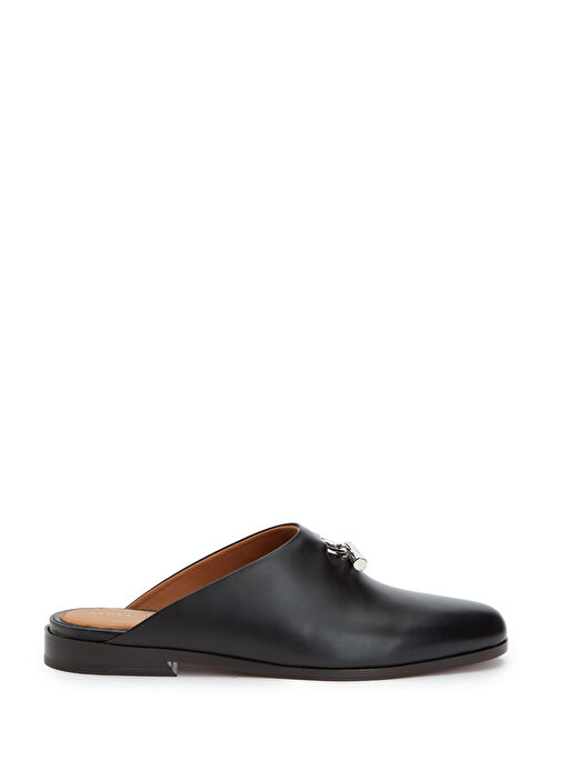 Siyah Silver Logo Tokalı Kadın Deri Terlik - Görsel 2