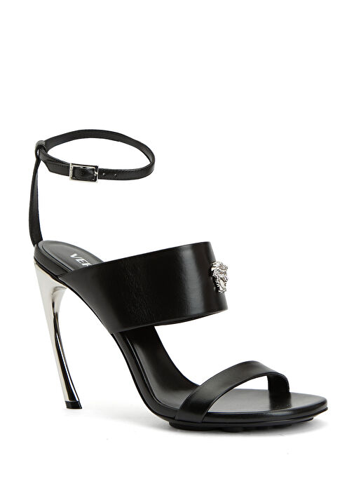 Siyah Medusa Tokalı Kadın Deri Sandalet - Görsel 3