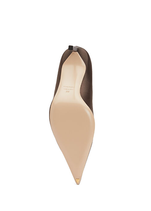 Kahverengi Saten Stiletto - Görsel 6