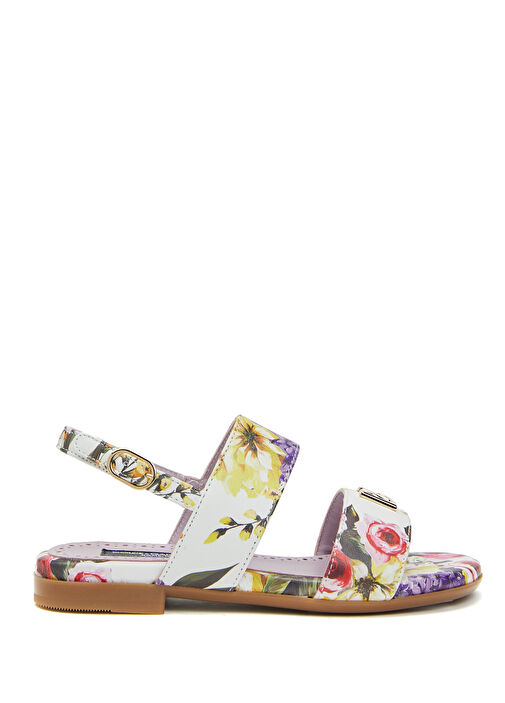 Beyaz Çiçek Desenli Kız Çocuk Deri Sandalet - Görsel 2